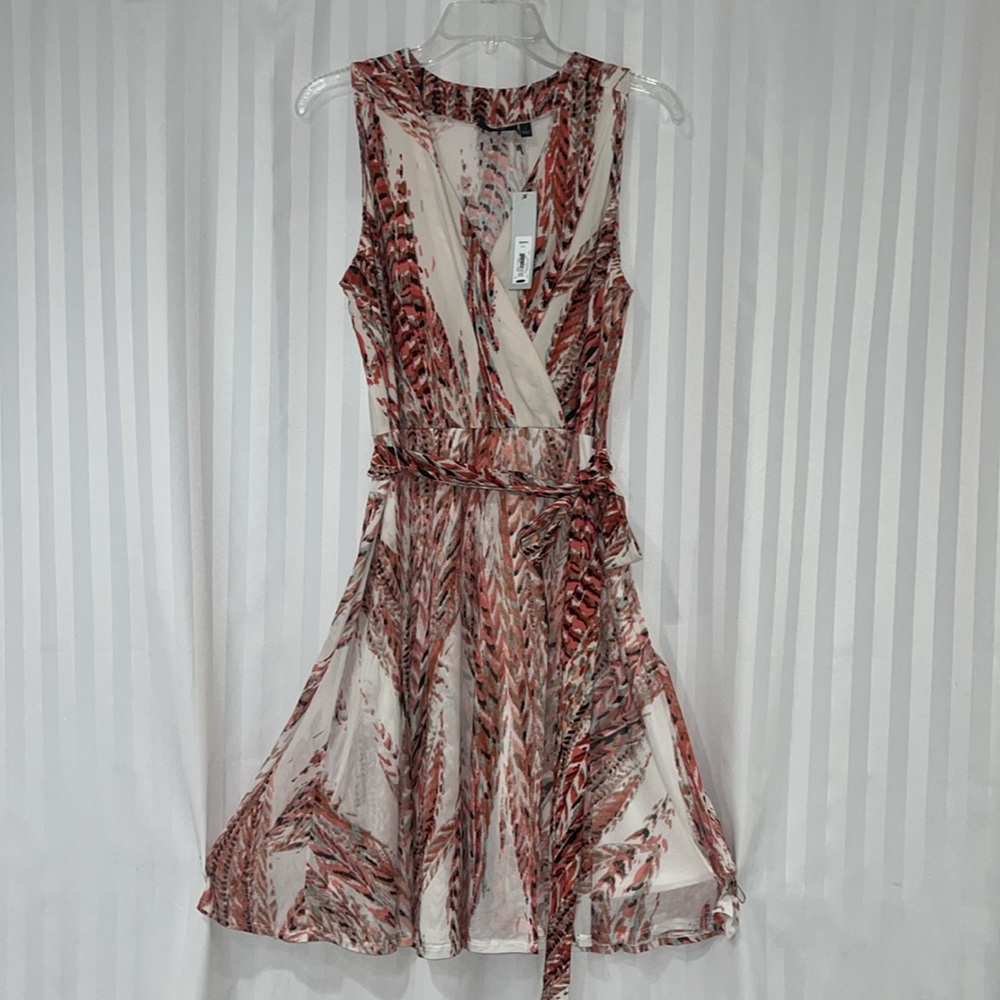 NWT Apt. 9 Coral & Cream Sleeveless V-Neck Faux Wrap Lined Sundress